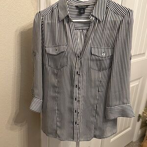 White House Black Market Black and White Striped Top